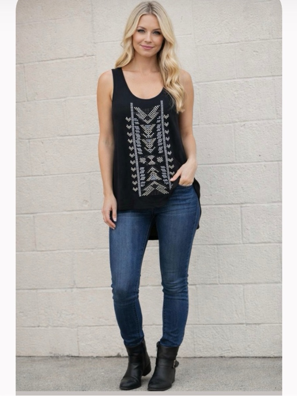 City Chic Black Studded Geometric High Low Tunic Tank Top Sleeveless Women's